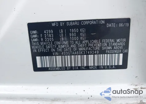 2019 Subaru Impreza 2.0I from USA, damaged, VIN 4S3GTAA60K3749249